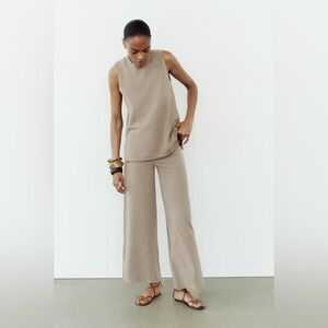 Zara Tan Sleeveless Top and Wide-Leg Pants Set